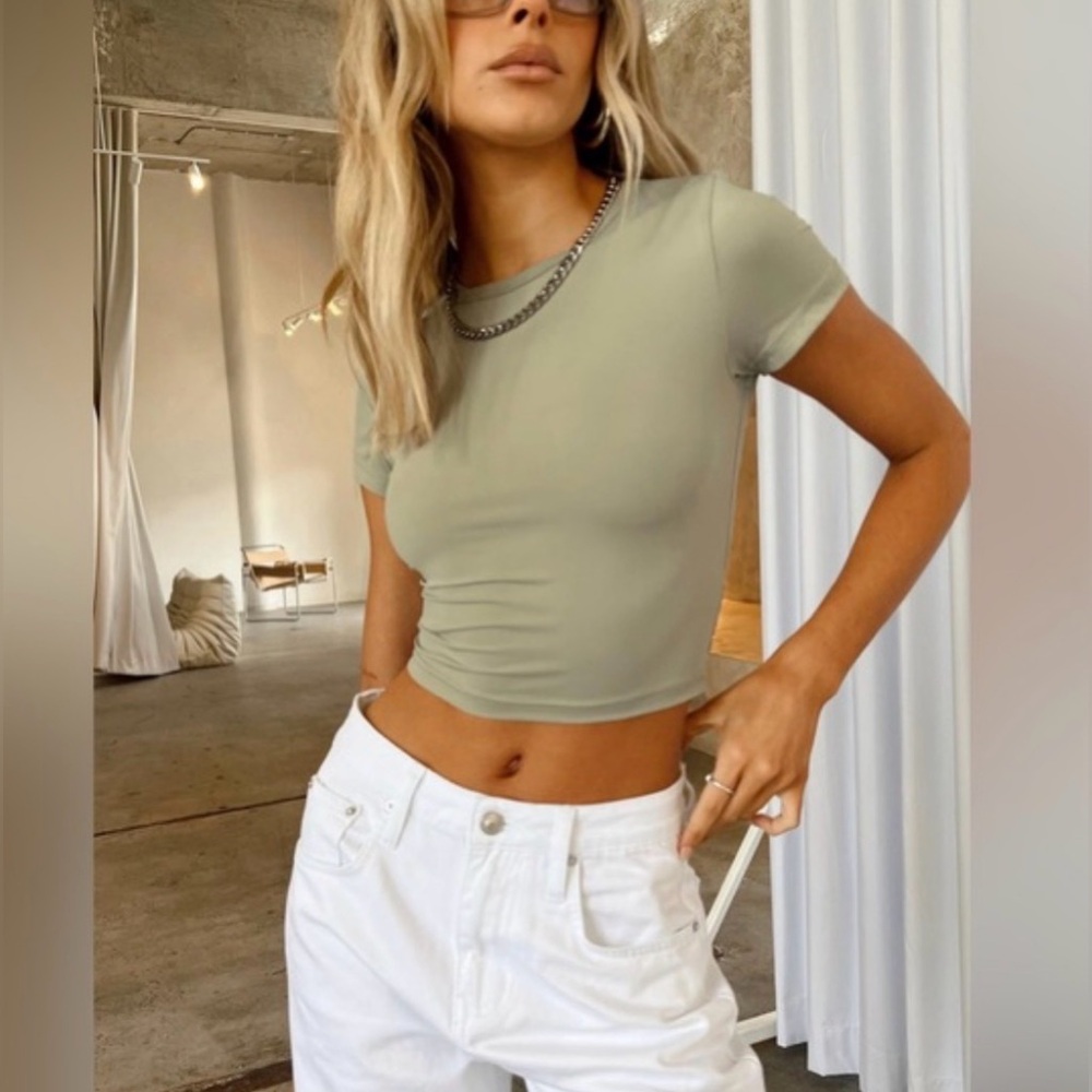 Princess Polly handa eco nylon top sage size 6